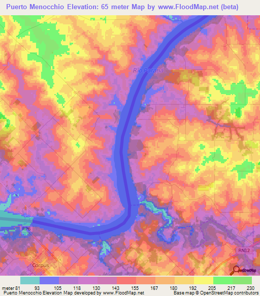 Puerto Menocchio,Argentina Elevation Map