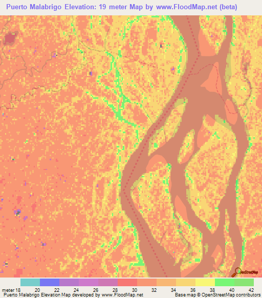 Puerto Malabrigo,Argentina Elevation Map