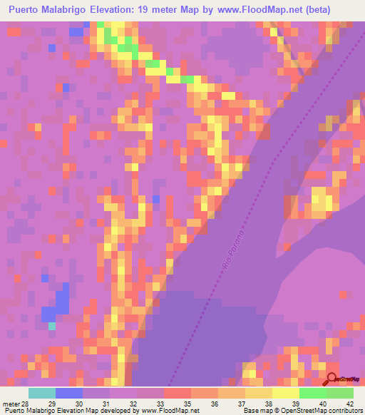 Puerto Malabrigo,Argentina Elevation Map