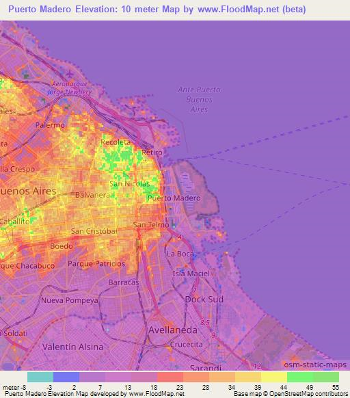 Puerto Madero,Argentina Elevation Map