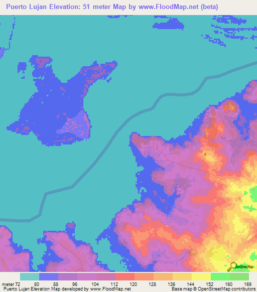 Puerto Lujan,Argentina Elevation Map
