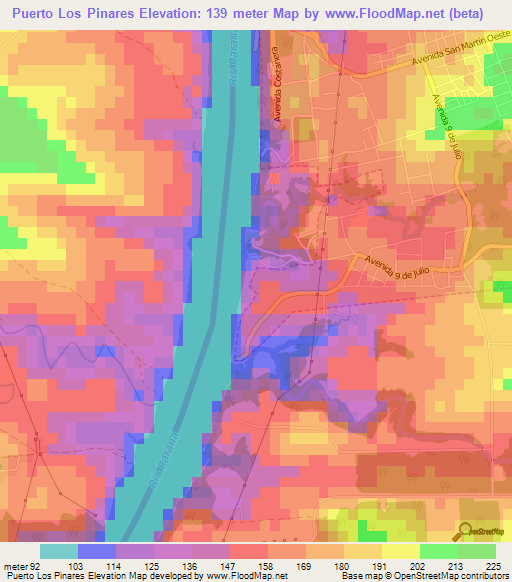 Puerto Los Pinares,Argentina Elevation Map