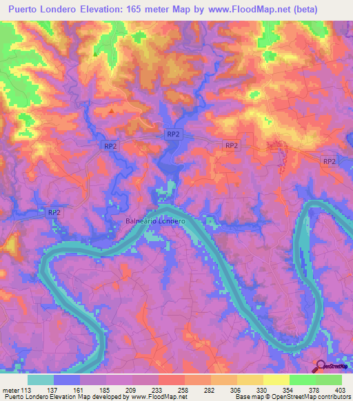 Puerto Londero,Argentina Elevation Map