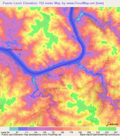 Puerto Leoni,Argentina Elevation Map