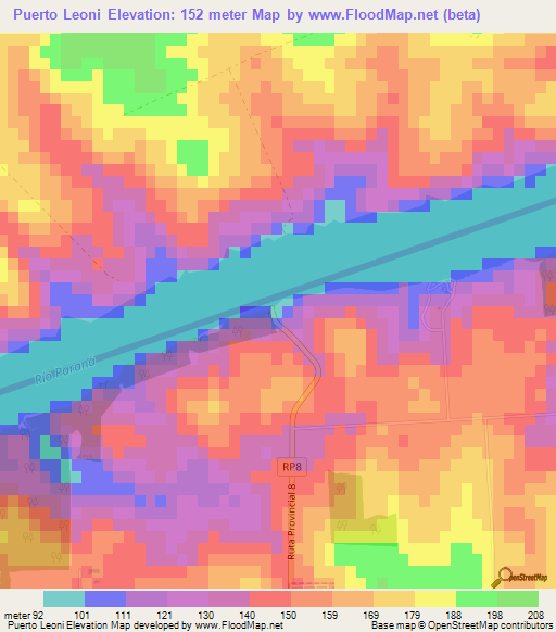 Puerto Leoni,Argentina Elevation Map
