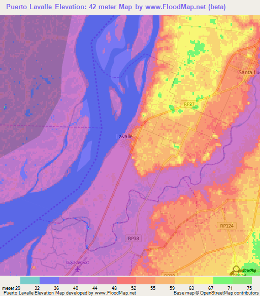 Puerto Lavalle,Argentina Elevation Map
