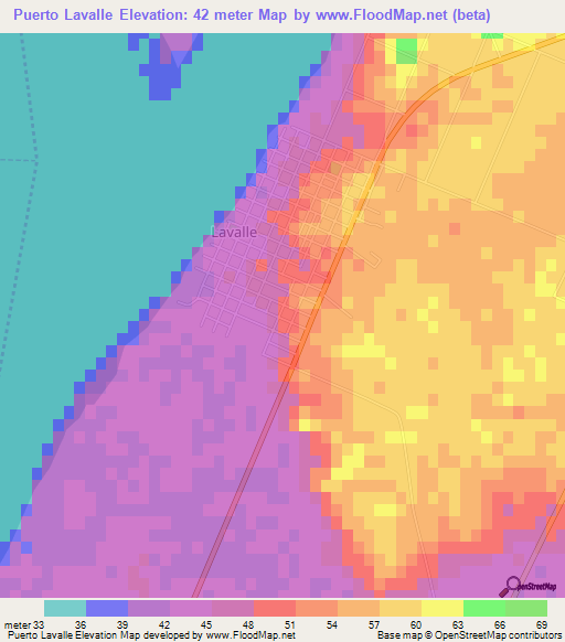 Puerto Lavalle,Argentina Elevation Map