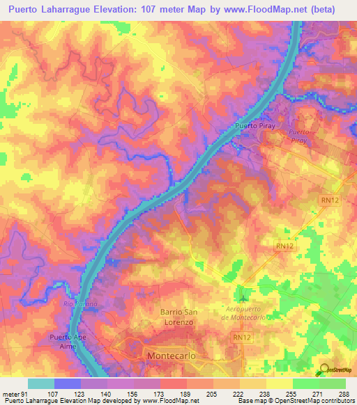 Puerto Laharrague,Argentina Elevation Map