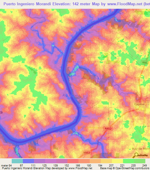 Puerto Ingeniero Morandi,Argentina Elevation Map