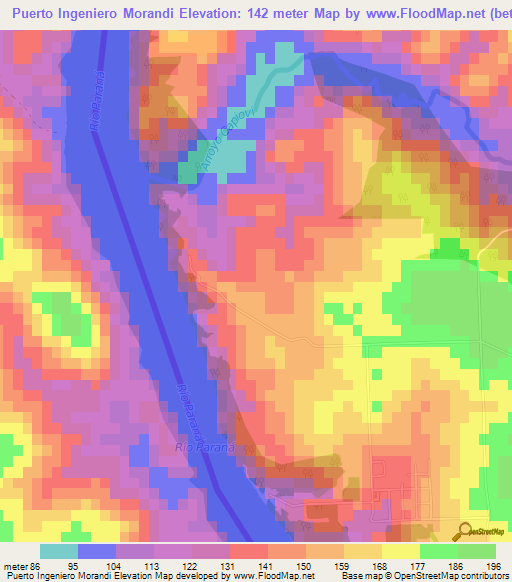 Puerto Ingeniero Morandi,Argentina Elevation Map