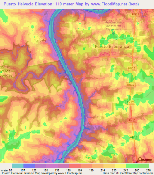 Puerto Helvecia,Argentina Elevation Map