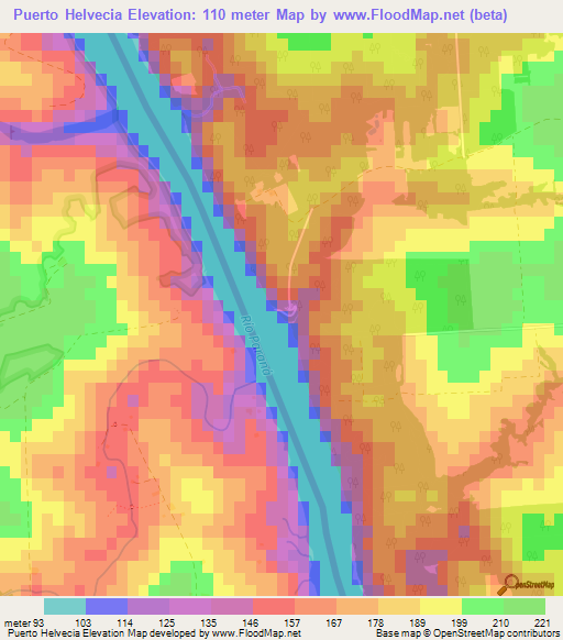 Puerto Helvecia,Argentina Elevation Map