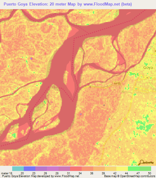 Puerto Goya,Argentina Elevation Map