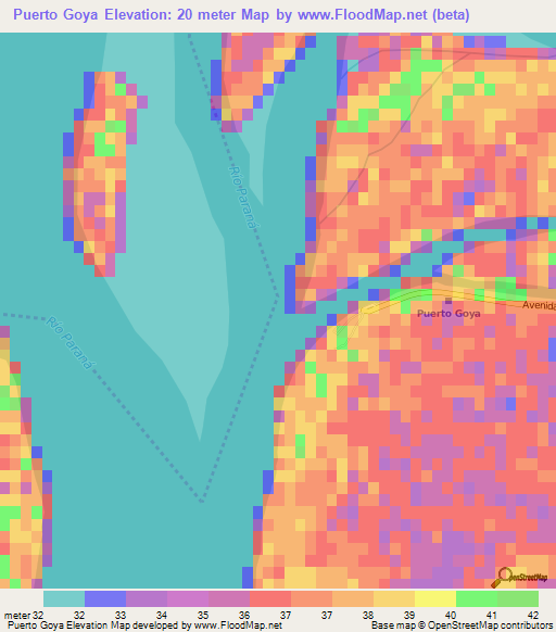 Puerto Goya,Argentina Elevation Map