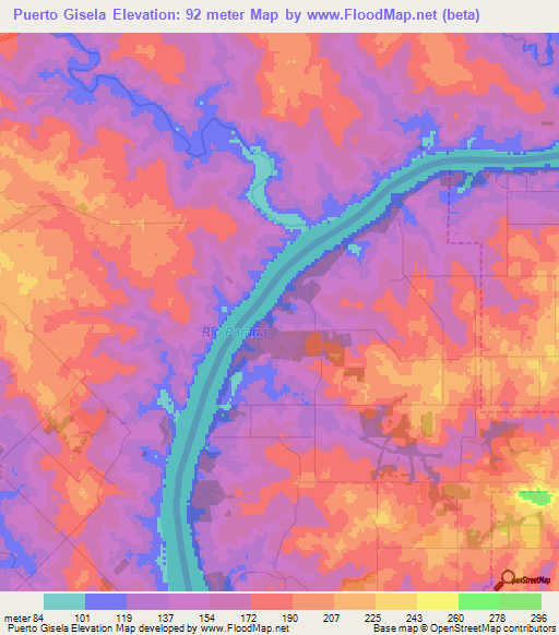 Puerto Gisela,Argentina Elevation Map