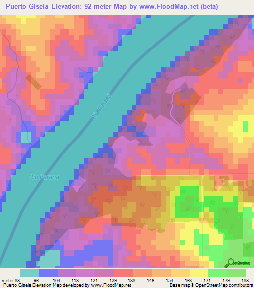 Puerto Gisela,Argentina Elevation Map