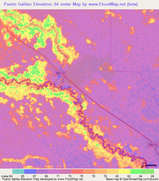 Puerto Galileo,Argentina Elevation Map