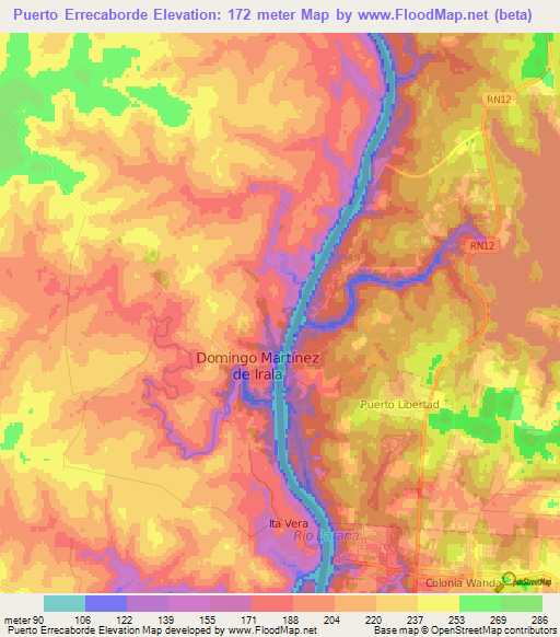Puerto Errecaborde,Argentina Elevation Map