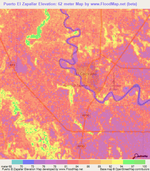 Puerto El Zapallar,Argentina Elevation Map