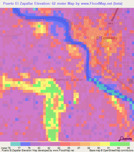 Puerto El Zapallar,Argentina Elevation Map