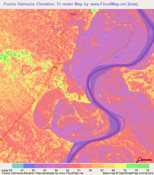 Puerto Dalmacia,Argentina Elevation Map