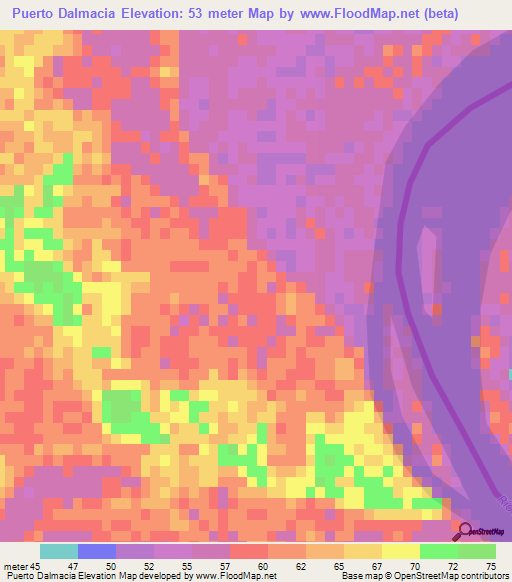 Puerto Dalmacia,Argentina Elevation Map