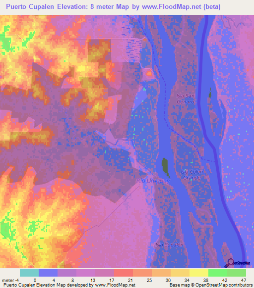 Puerto Cupalen,Argentina Elevation Map