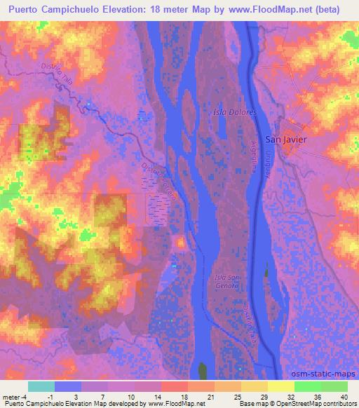 Puerto Campichuelo,Argentina Elevation Map