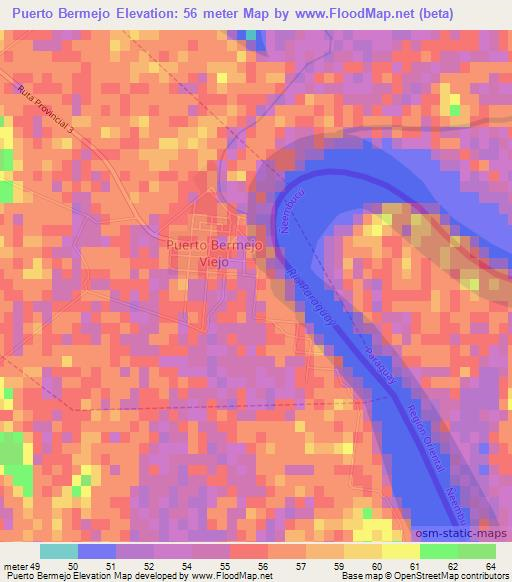 Puerto Bermejo,Argentina Elevation Map