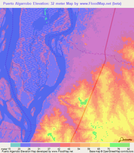 Puerto Algarrobo,Argentina Elevation Map