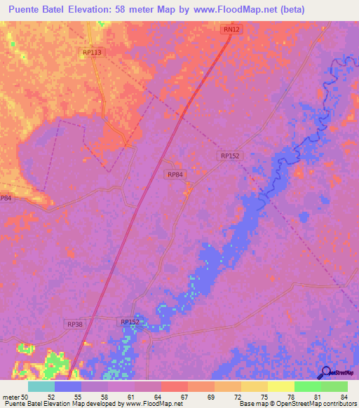 Puente Batel,Argentina Elevation Map