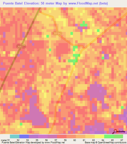 Puente Batel,Argentina Elevation Map