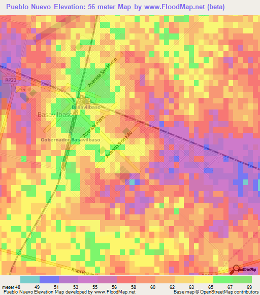 Pueblo Nuevo,Argentina Elevation Map