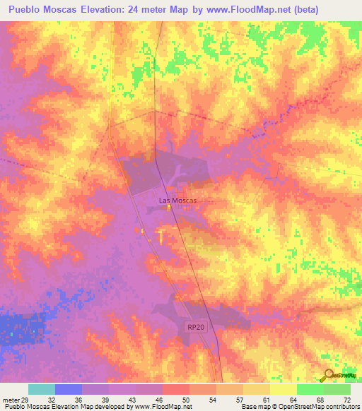 Pueblo Moscas,Argentina Elevation Map