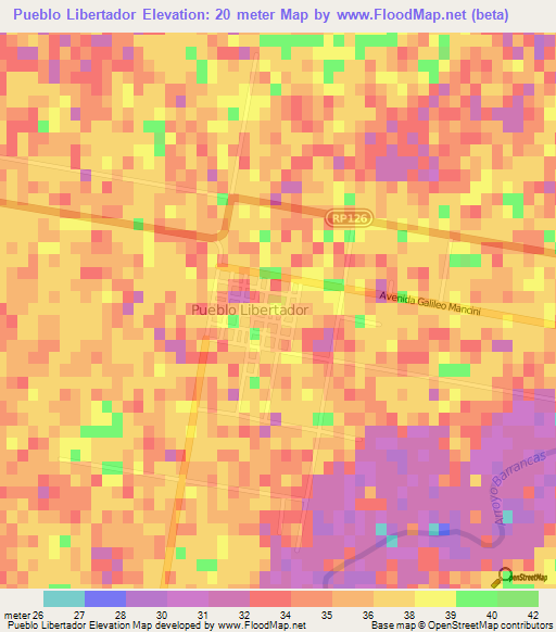 Pueblo Libertador,Argentina Elevation Map