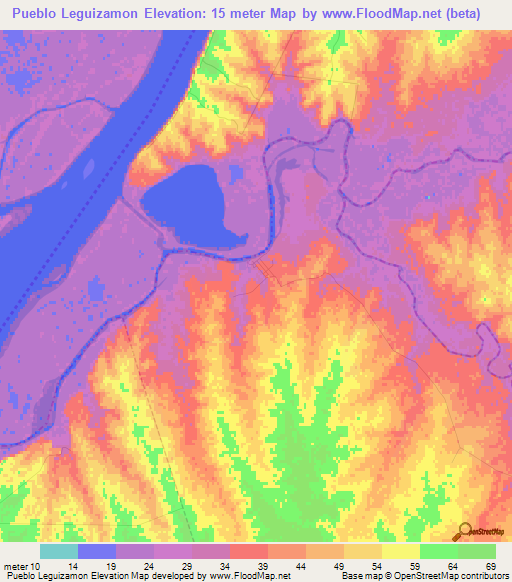 Pueblo Leguizamon,Argentina Elevation Map
