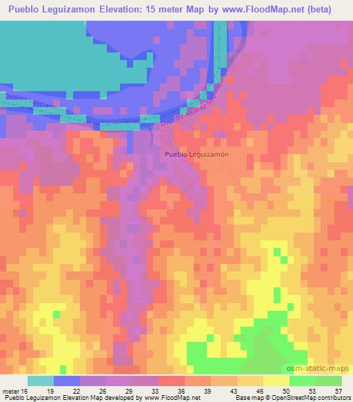 Pueblo Leguizamon,Argentina Elevation Map