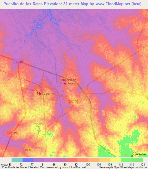 Pueblito de las Ratas,Argentina Elevation Map