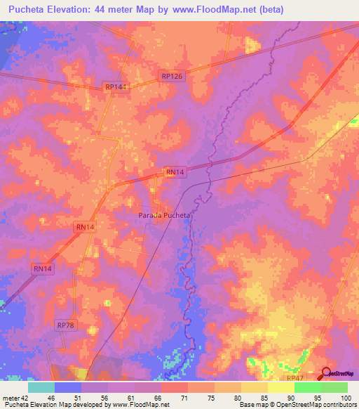 Pucheta,Argentina Elevation Map