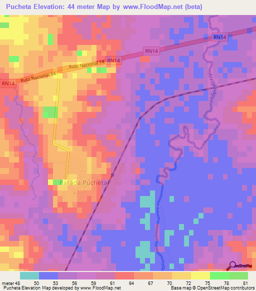 Pucheta,Argentina Elevation Map