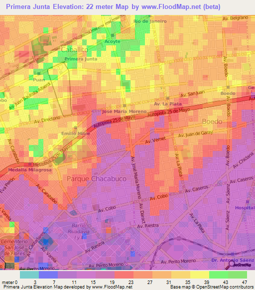 Primera Junta,Argentina Elevation Map