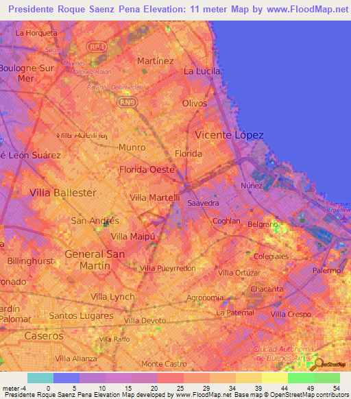 Presidente Roque Saenz Pena,Argentina Elevation Map