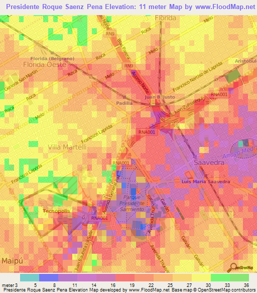 Presidente Roque Saenz Pena,Argentina Elevation Map