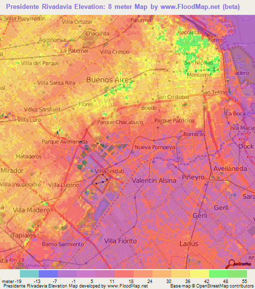 Presidente Rivadavia,Argentina Elevation Map
