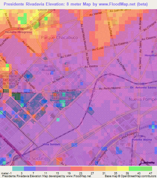 Presidente Rivadavia,Argentina Elevation Map