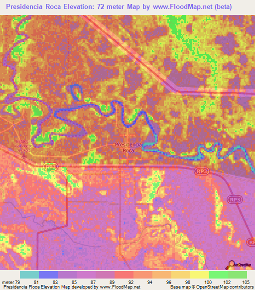 Presidencia Roca,Argentina Elevation Map