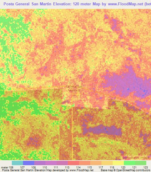 Posta General San Martin,Argentina Elevation Map