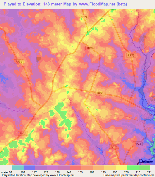 Playadito,Argentina Elevation Map