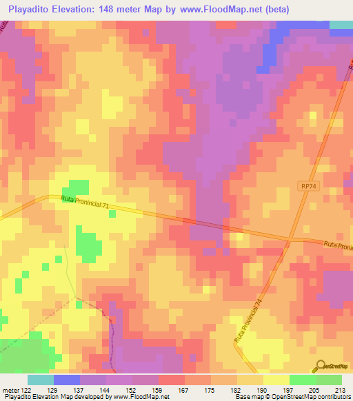 Playadito,Argentina Elevation Map
