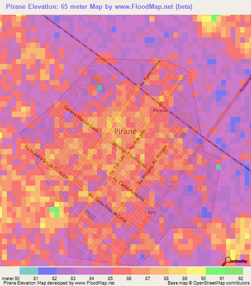 Pirane,Argentina Elevation Map